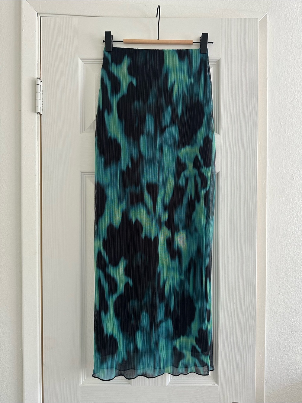 Topshop Emerald & Black Pleated Maxi Skirt